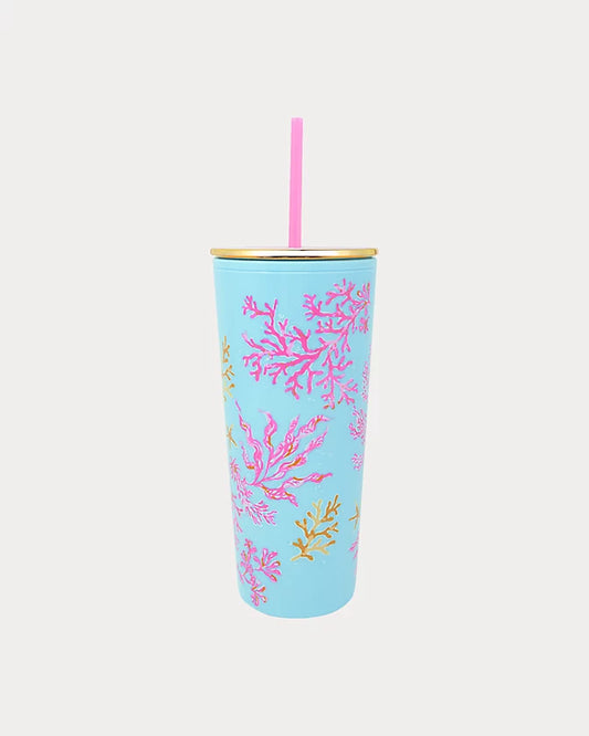 Royal Coral Tumbler with Straw