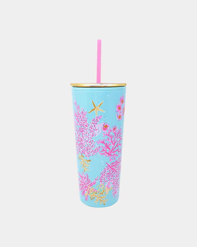 Royal Coral Tumbler with Straw