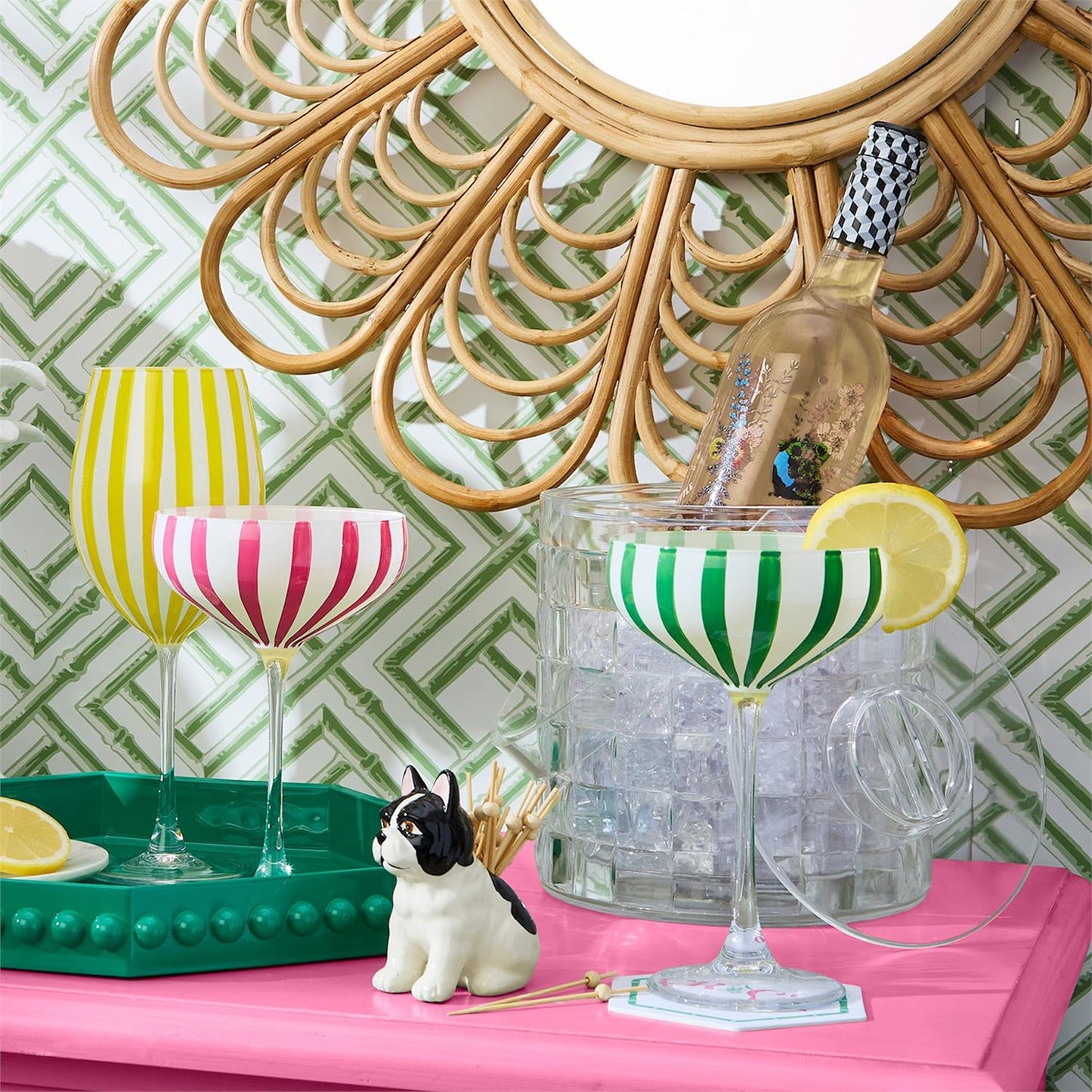 Stripe Hand-Painted Coupe Glass (Multiple Color Options)