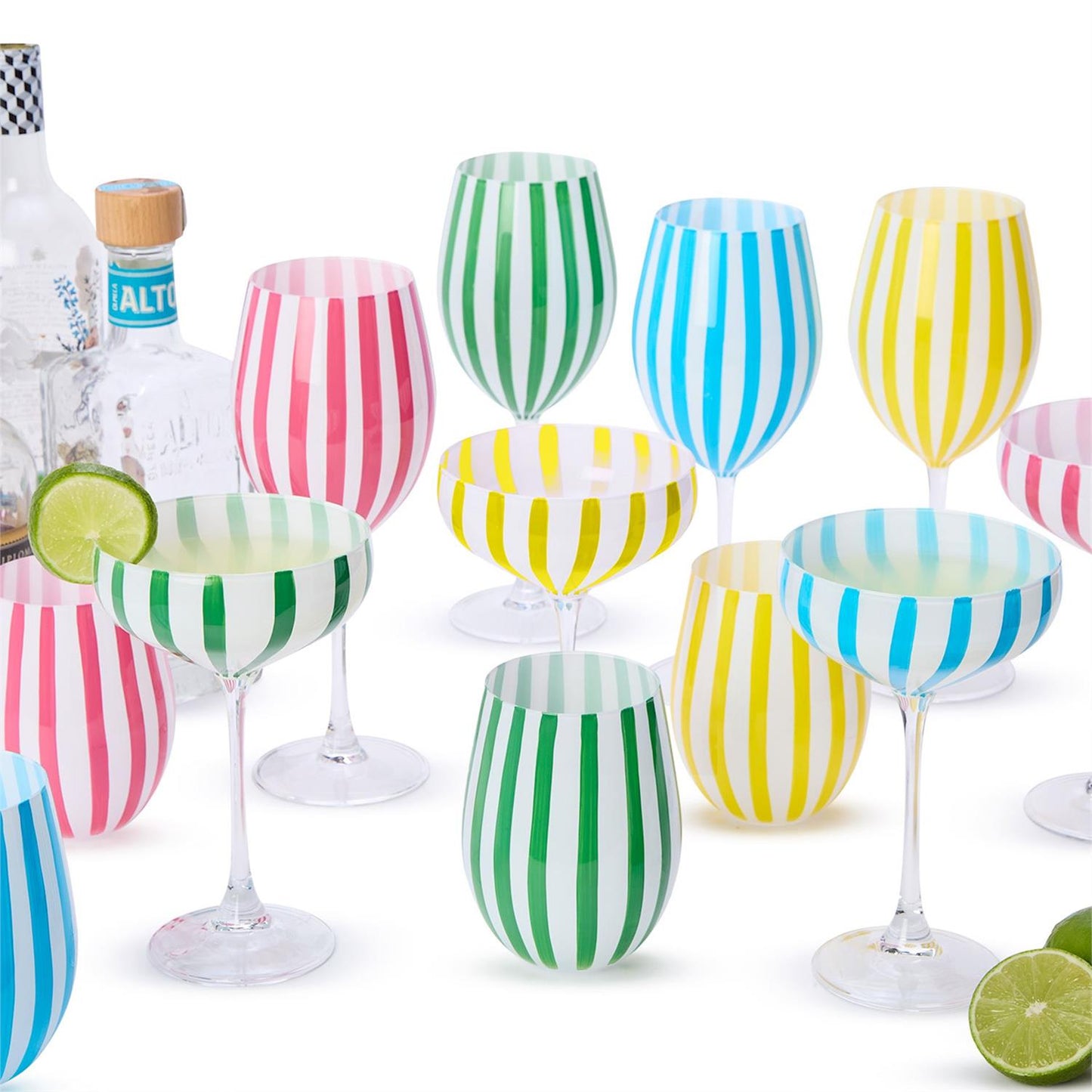 Stripe Hand-Painted Coupe Glass (Multiple Color Options)