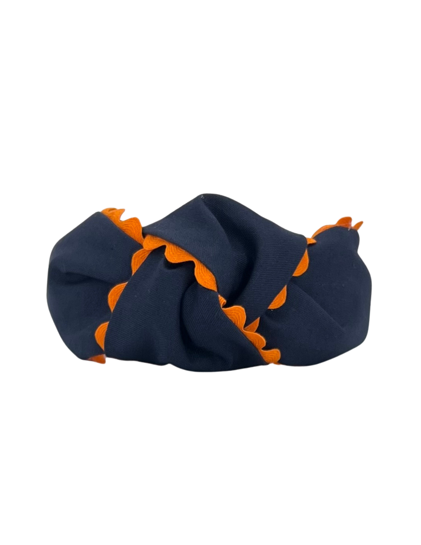 Orange Scallop on Navy Handmade Knot Headband