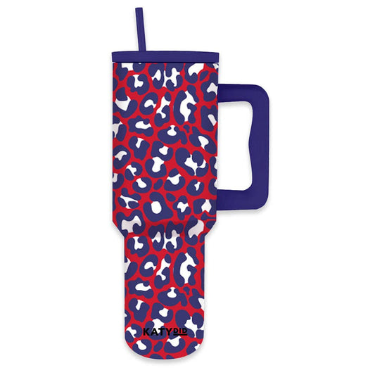 Red, White, Blue Jaguar/Leopard Print Tumbler