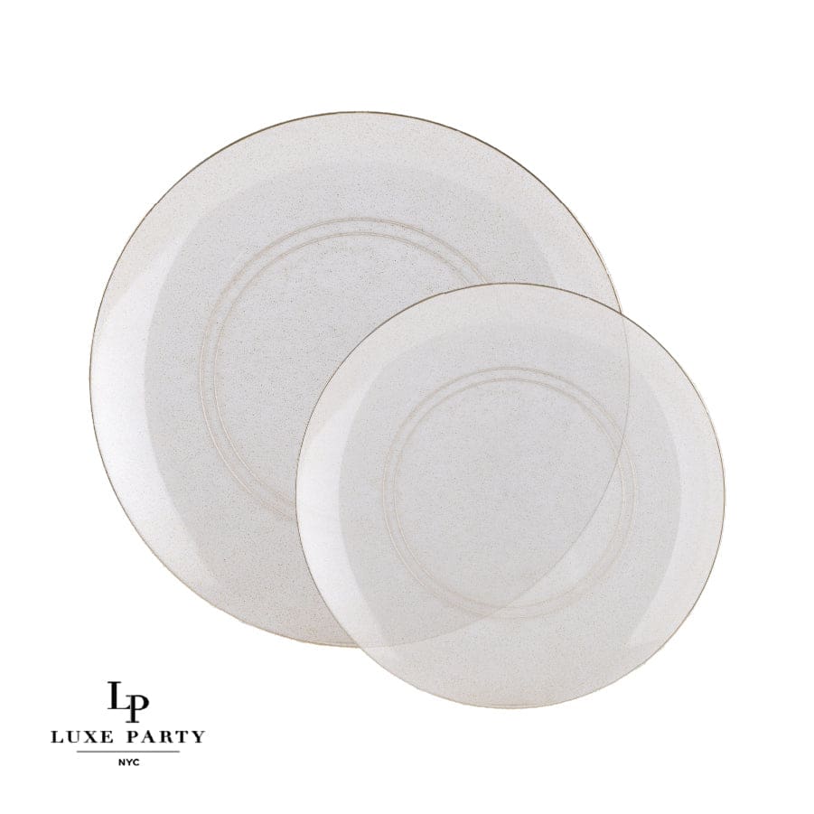 Plastic Dinner Plates: Clear • Gold Glitter