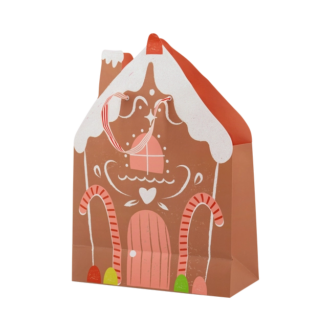 Gingerbread House Shaped Gift Bag