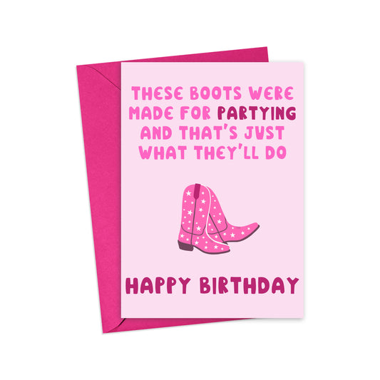 Greeting Card: Pink Cowboy Boots Birthday Card