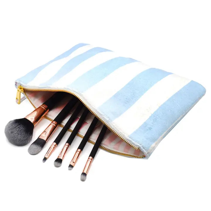 Large Blue Stripe Terry Cloth Pouch