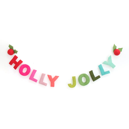 Rainbow "Holly Jolly" Felt Christmas Garland