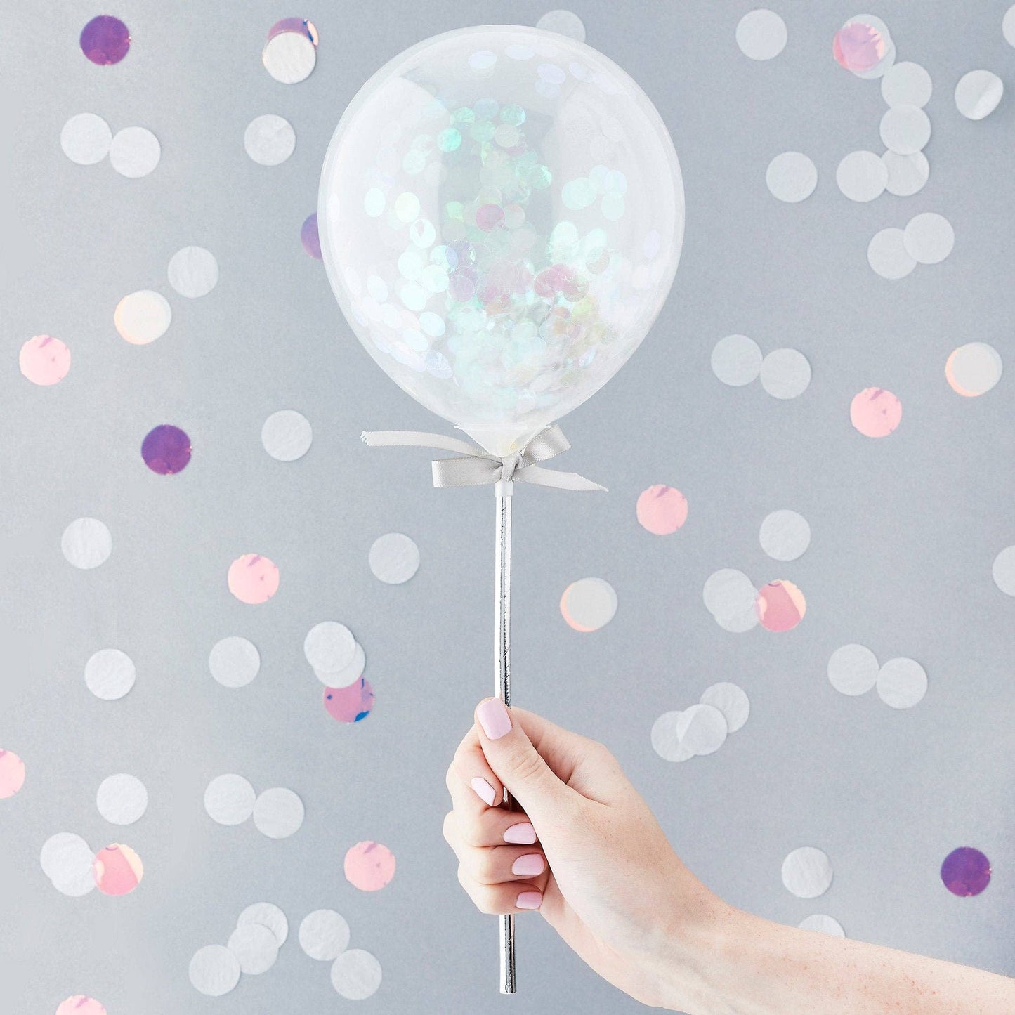 Iridescent Mini Confetti Balloon Wands (Set of 5)