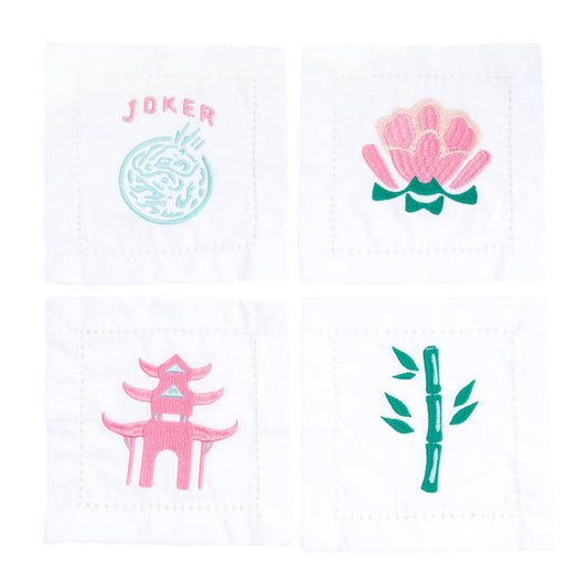 Mahjong Embroidered Cocktail Napkin Set