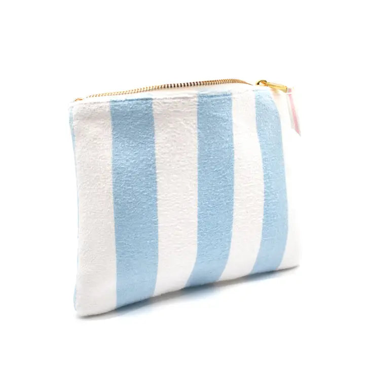 Small Blue Stripe Terry Cloth Pouch