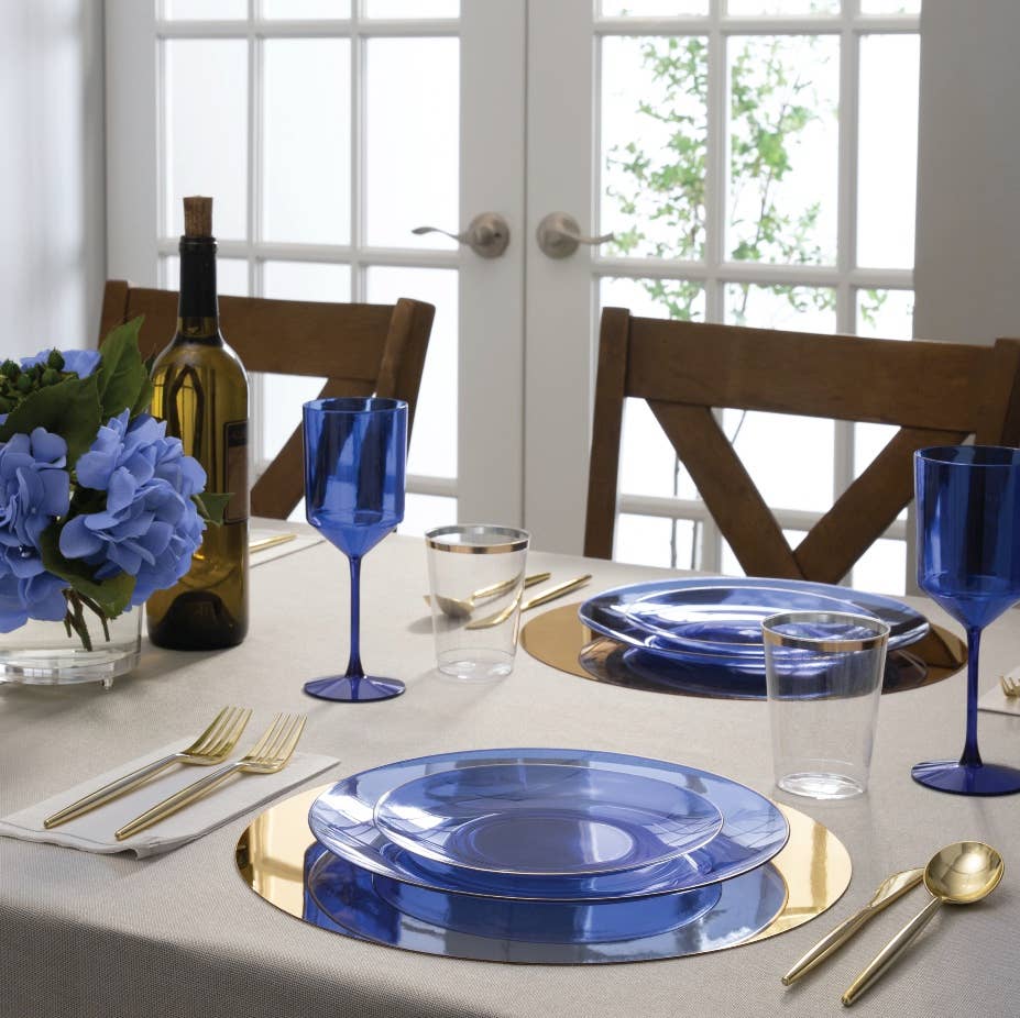 Plastic Dinner Plates: Transparent Bartenura Blue  • Gold Plastic