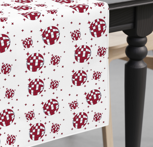 Crimson and White Disco Ball Paper Table Runner