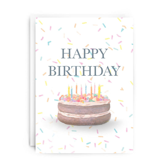 Watercolor Happy Birthday Sprinkles & Cake Greeting Card