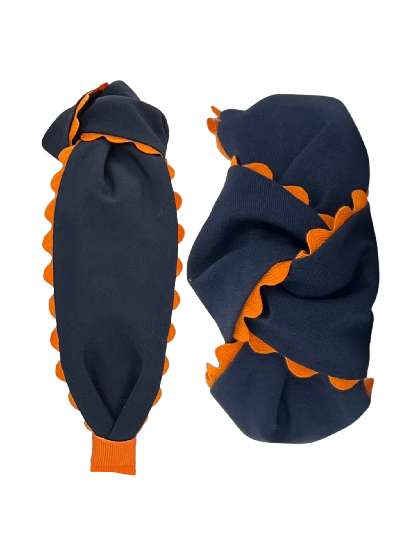 Orange Scallop on Navy Handmade Knot Headband