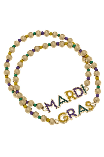 Mardi Gras Outline Enamel Ball Bead Stretch Bracelets