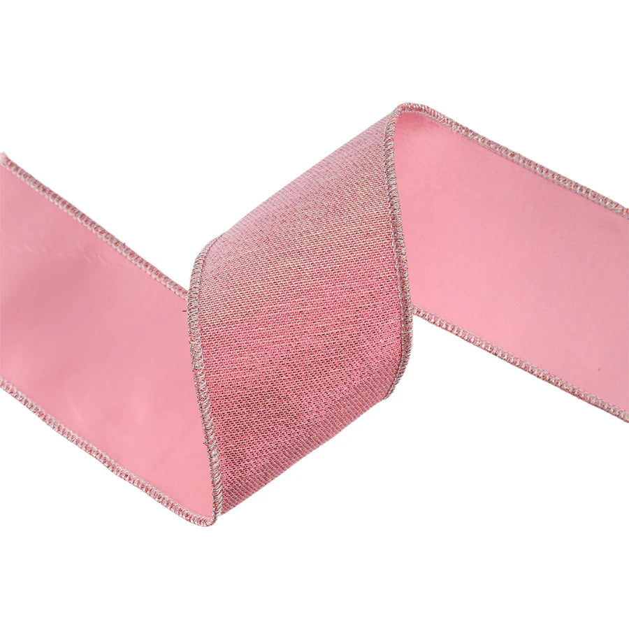 2 1/2" Wired Iridescent Ribbon | Pink Metallic Double-Fused Taffeta Backing | 10 Yard Roll