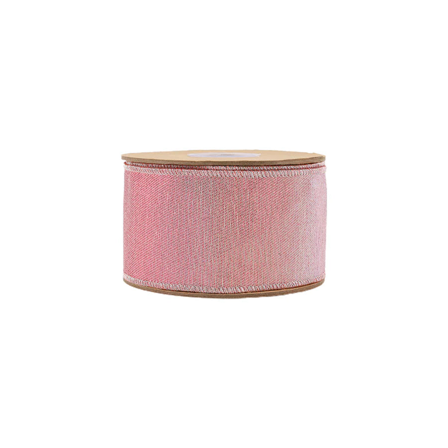 2 1/2" Wired Iridescent Ribbon | Pink Metallic Double-Fused Taffeta Backing | 10 Yard Roll