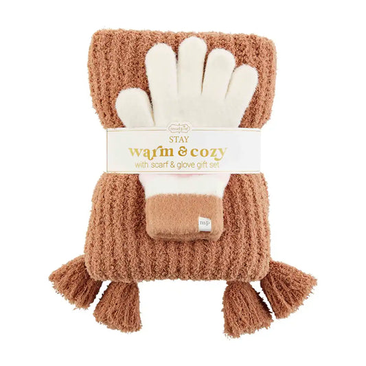 Color Block Glove and Scarf Set: Camel