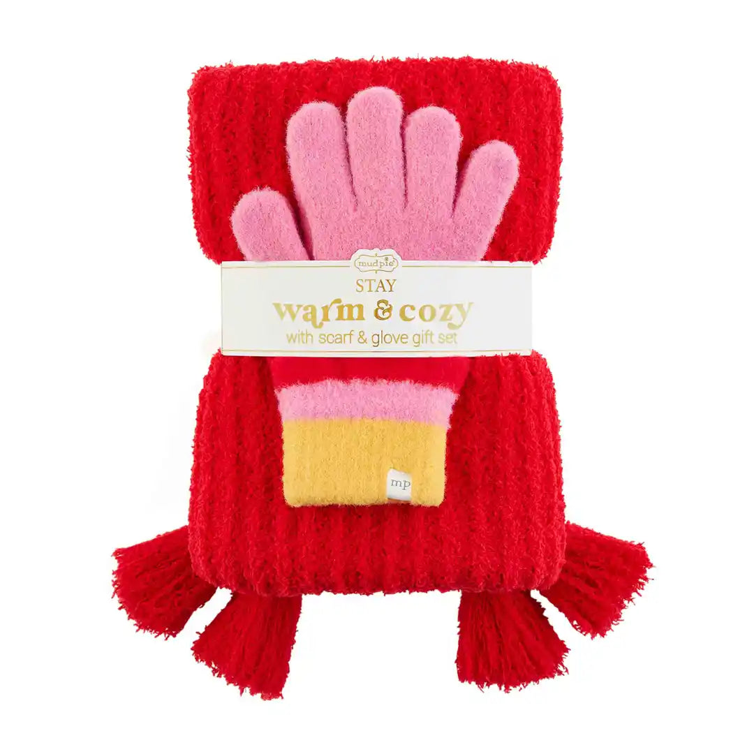 Color Block Glove and Scarf Set: Red