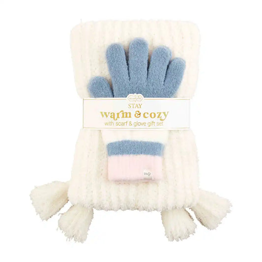 Color Block Glove and Scarf Set: White