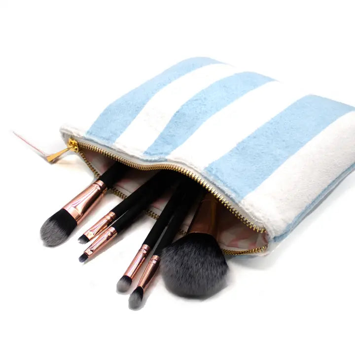 Small Blue Stripe Terry Cloth Pouch