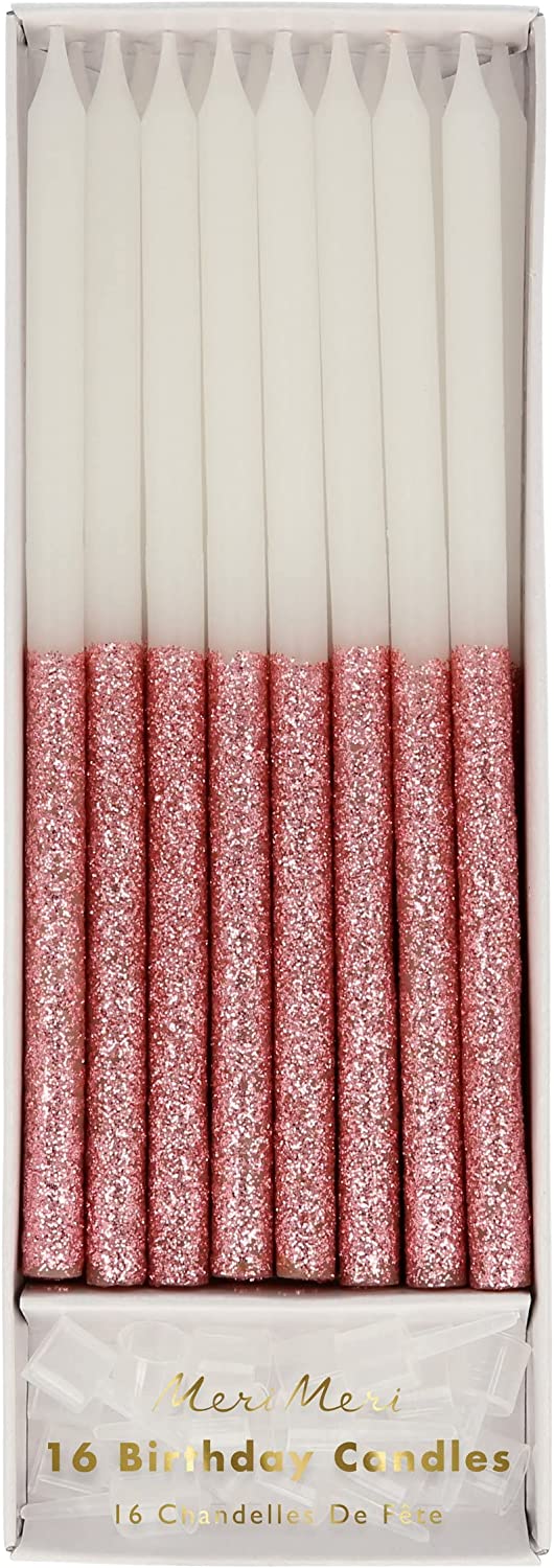 Dusky Pink Glitter Dipped Candles