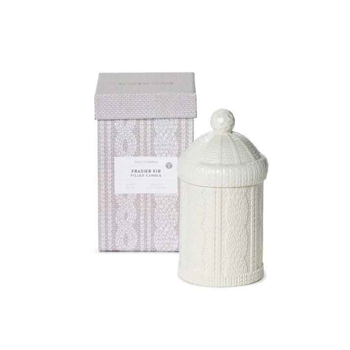 Cable Knit Lidded Filled Candle with Fraser Fir Scent in Gift Box