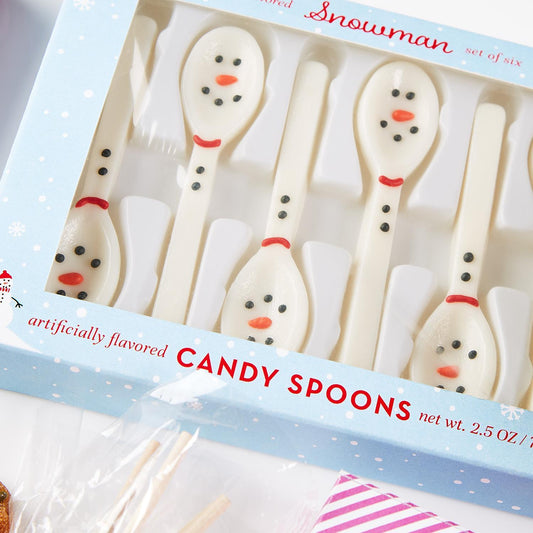 Snowman Set of 6 Edible Vanilla Flavor Candy Spoons in Gift Box