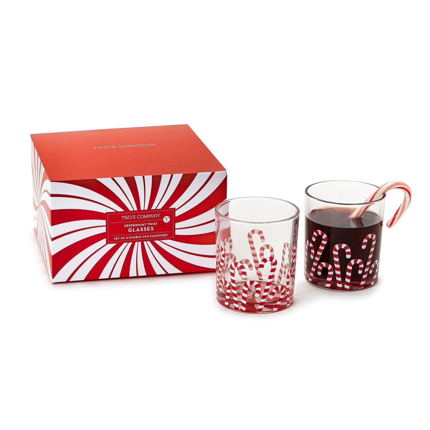 Peppermint Twist Set of 4 Double Old Fashioned Glass in Gift Box