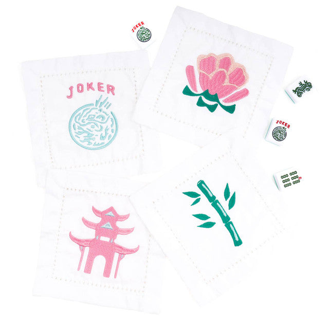 Mahjong Embroidered Cocktail Napkin Set - Thumbnail 4