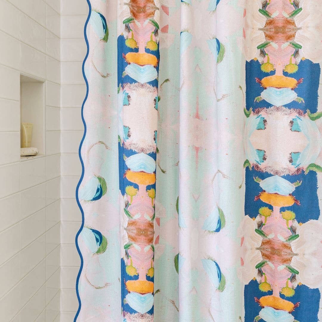 Monet's Garden Navy Scalloped Shower Curtain: Standard, 72" x 72"