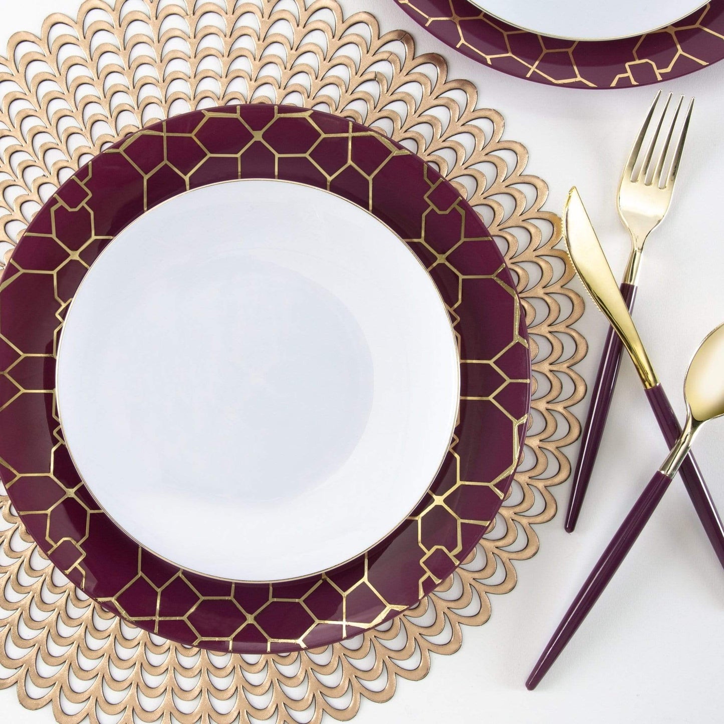 Plastic Side Plates: Purple • Gold Pattern