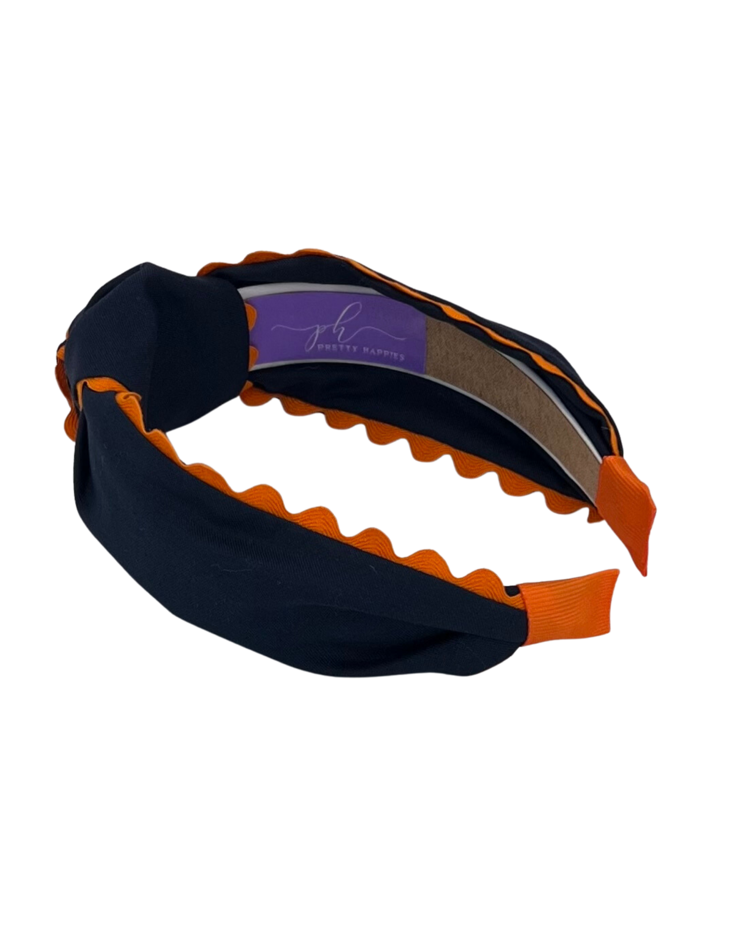 Orange Scallop on Navy Handmade Knot Headband