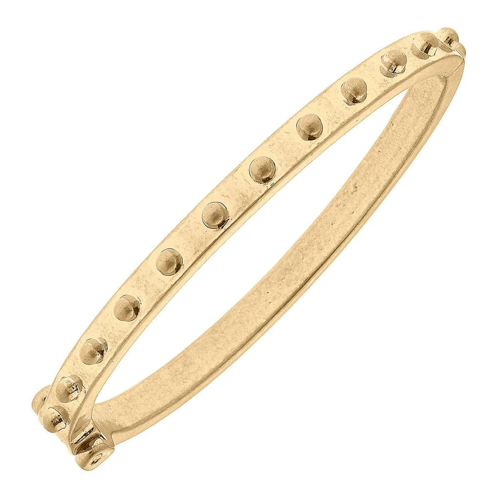 Mia Studded Metal Hinge Bangle in Worn Gold