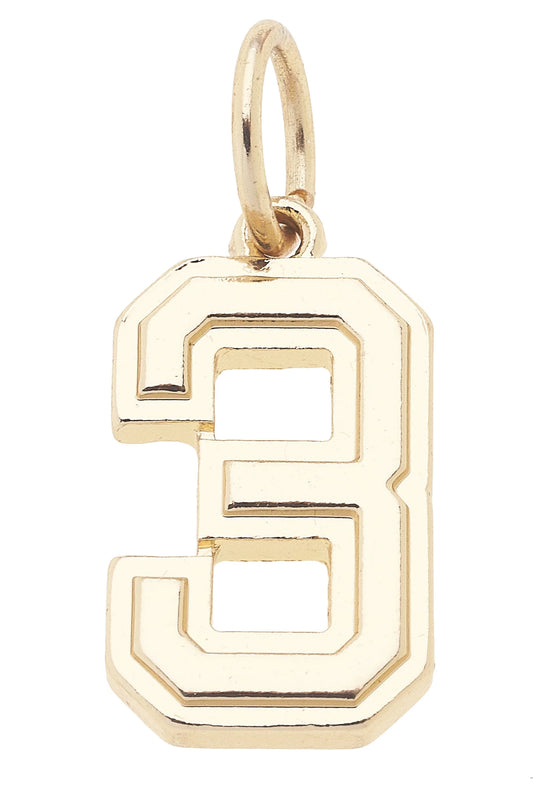 Number "3" Charm in Shiny Gold