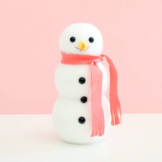 Flocked Snowman with Coral Pink Scarf (12")