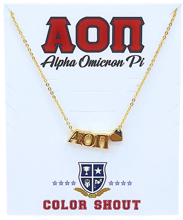 Alpha Omicron Pi Heart Necklace