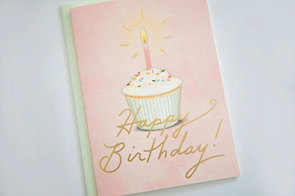 Pink Cupcake Happy Birthday Greeting Card