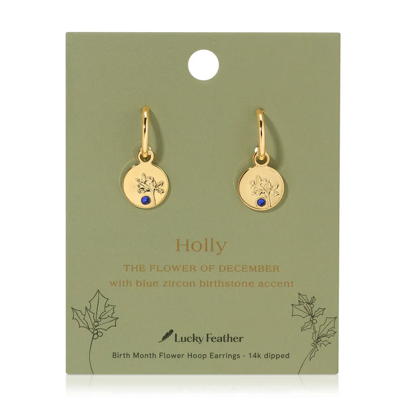 December Birth Month Flower Earrings (Holly/Blue Zircon)