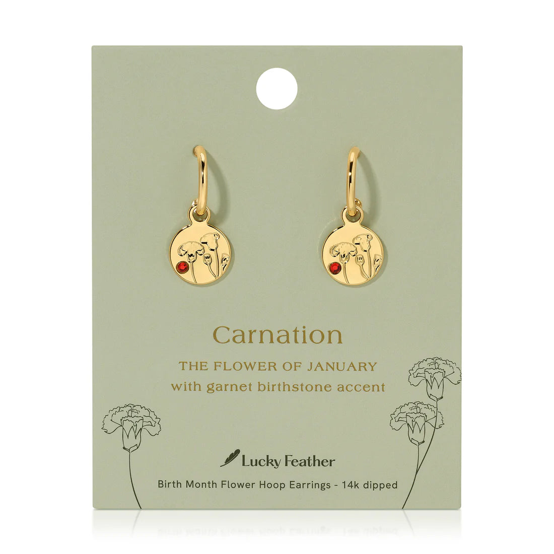 January Birth Month Flower Earrings (Carnation/Garnet)