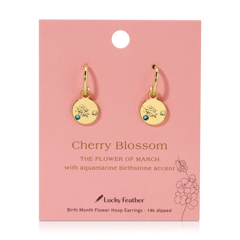 March Birth Month Flower Earrings (Cherry Blossom/Aquamarine)