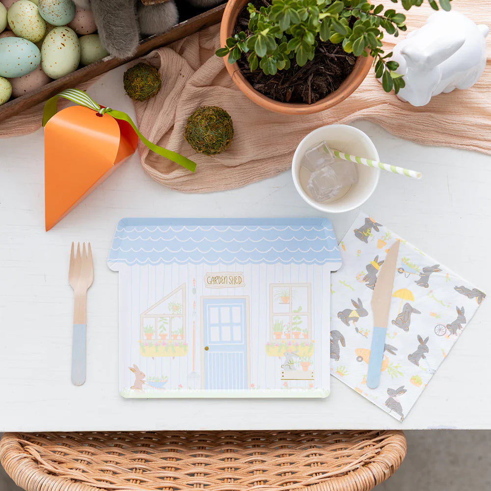 Bunnies in the Garden Blue Floral Large Napkins - Thumbnail 5