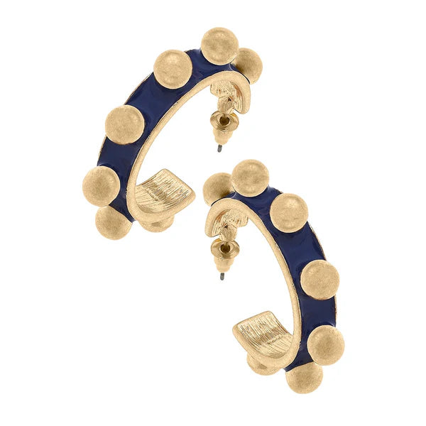 Jenna Chunky Enamel Studded Metal Hoop Earrings: Blue