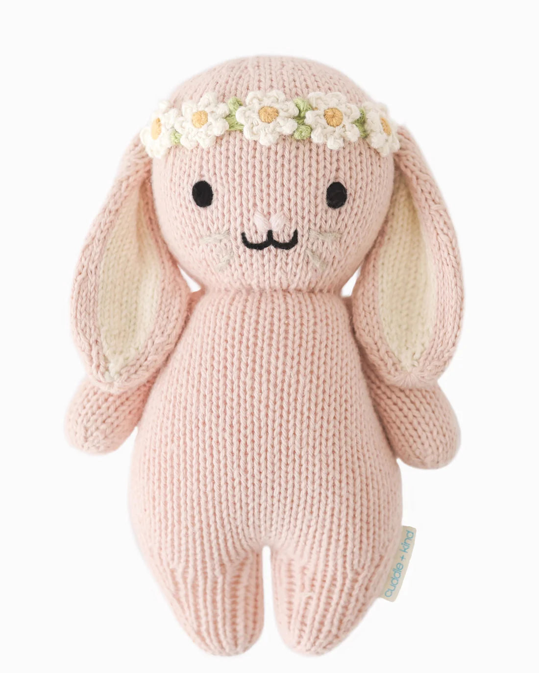 Rose with Ivory Floral Baby Bunny Hand-Knit Doll