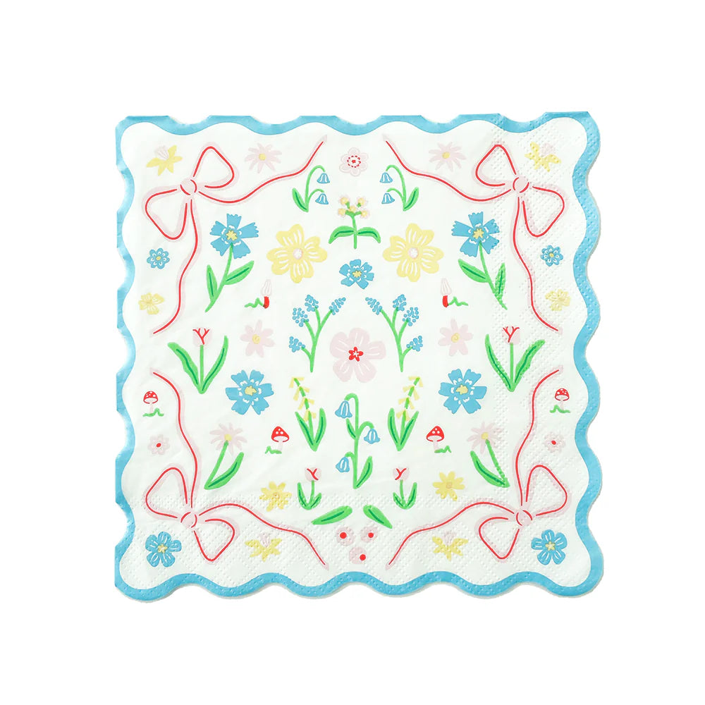 Bunnies in the Garden Blue Floral Large Napkins
