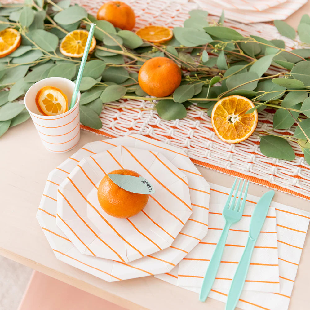 Clementine Orange Frenchie Striped Petite Napkins - Thumbnail 2