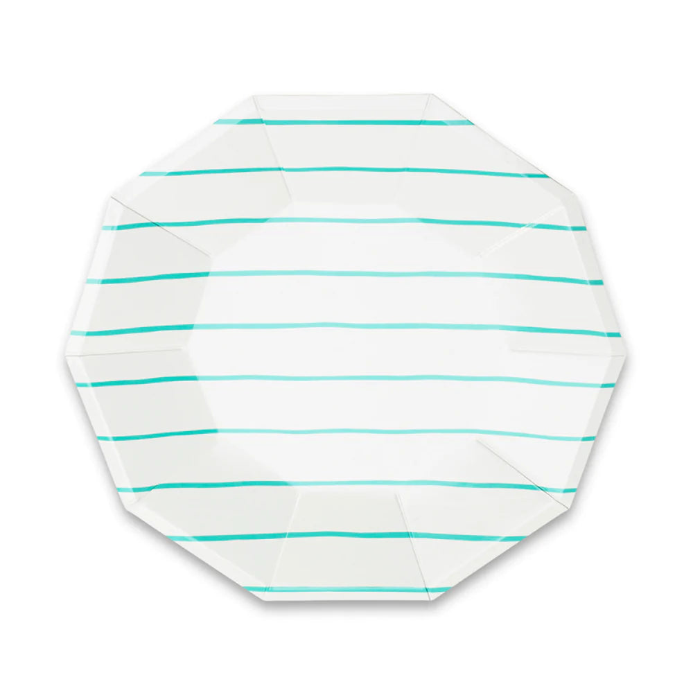 Frenchie Stripe Large Plates: Aqua