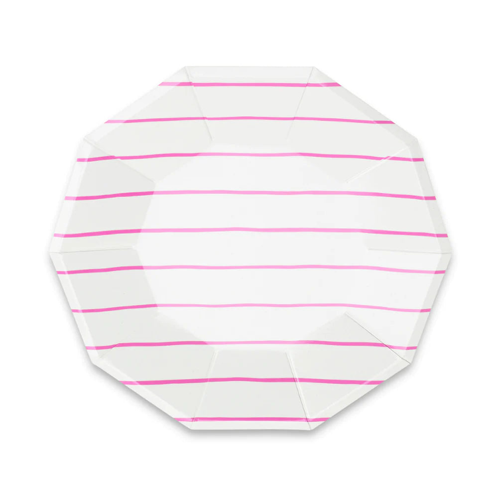 Frenchie Stripe Large Plates: Cerise