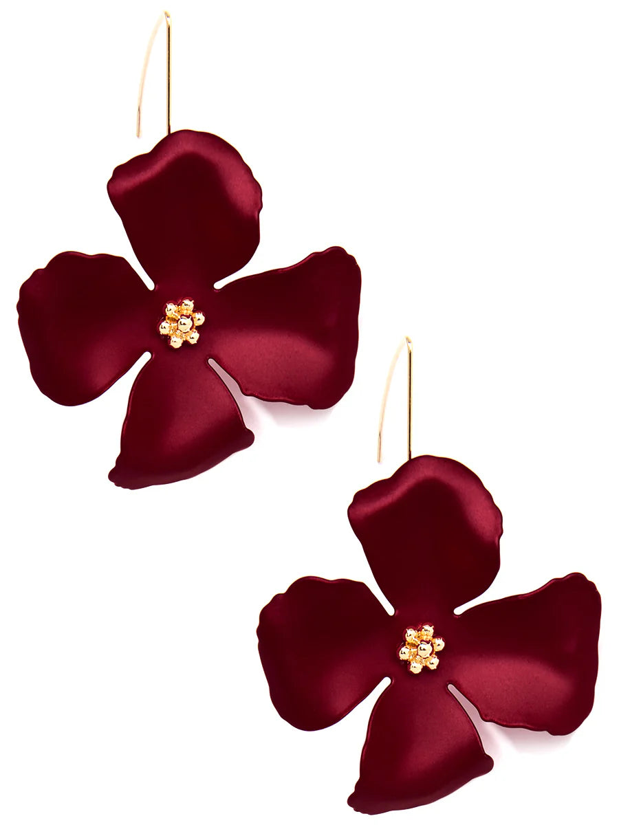 Chroma Petals Threader Earring: Metallic Red