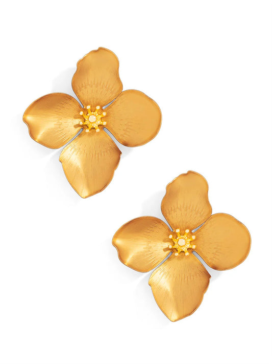 Matte Metallic Flower Earrings: Gold